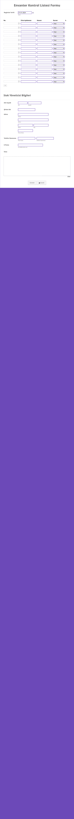 Envanter Kontrol Listesi Form Şablonu