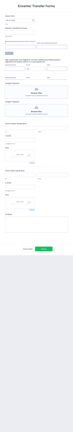 Envanter Transfer Form Template