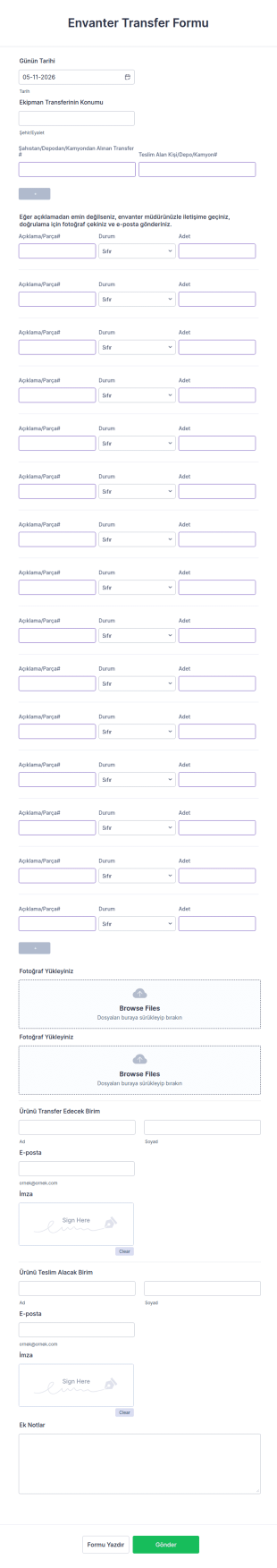 Envanter Transfer Form Şablonu