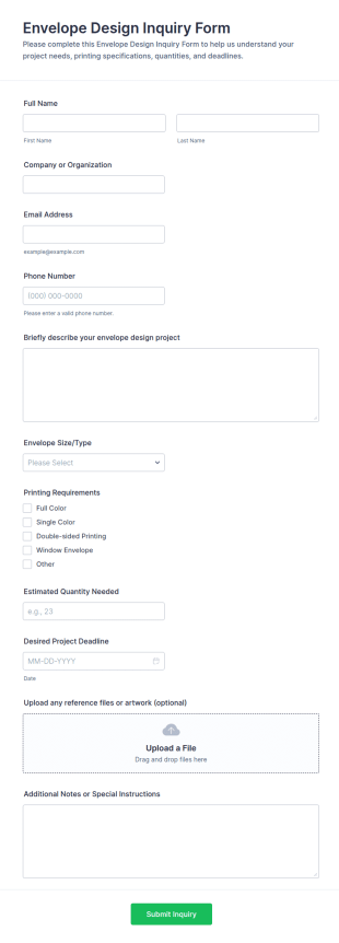 Envelope Design Inquiry Form Template