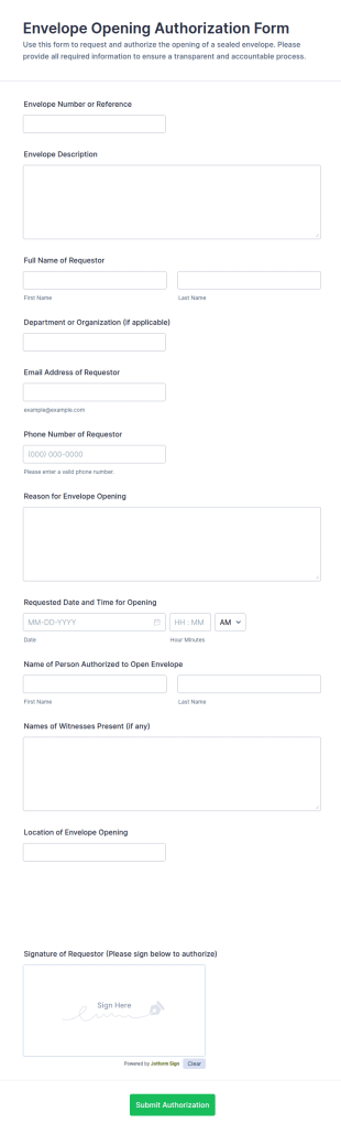 Envelope Opening Authorization Form Template