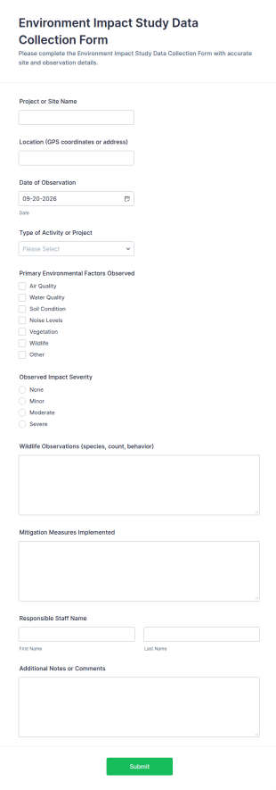Environment Impact Study Data Collection Form Template