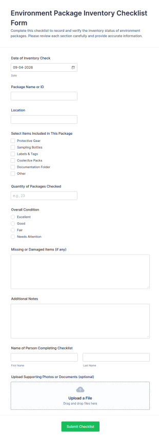 Environment Package Inventory Checklist Form Template