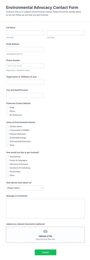 Environmental Advocacy Contact Form Template