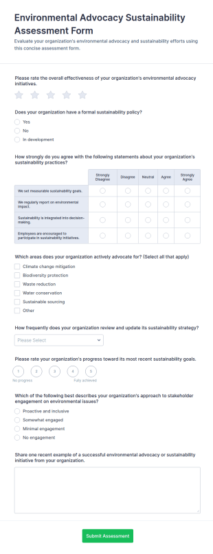 Environmental Advocacy Sustainability Assessment Form Template