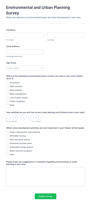 Environmental And Urban Planning Survey Form Template