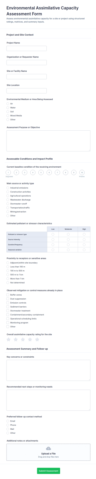 Environmental Assimilative Capacity Assessment Questionnaire Form Template