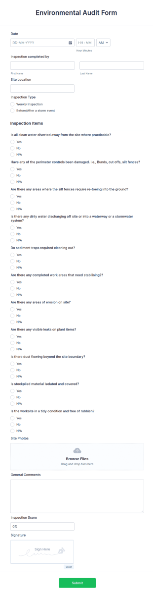 Environmental Audit Form Template