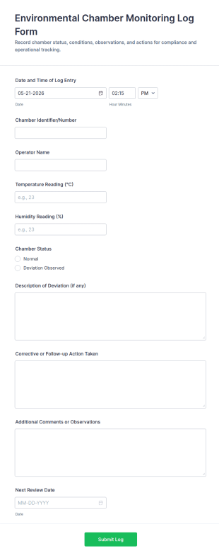 Environmental Chamber Monitoring Log Form Template