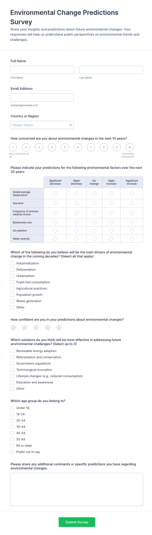 Environmental Change Predictions Survey Form Template