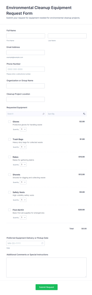 Environmental Cleanup Equipment Request Form Template
