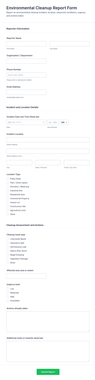 Environmental Cleanup Report Form Template
