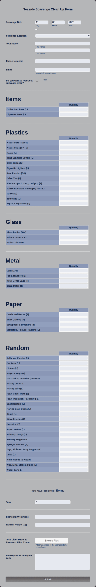 Environmental Cleaning Form Template