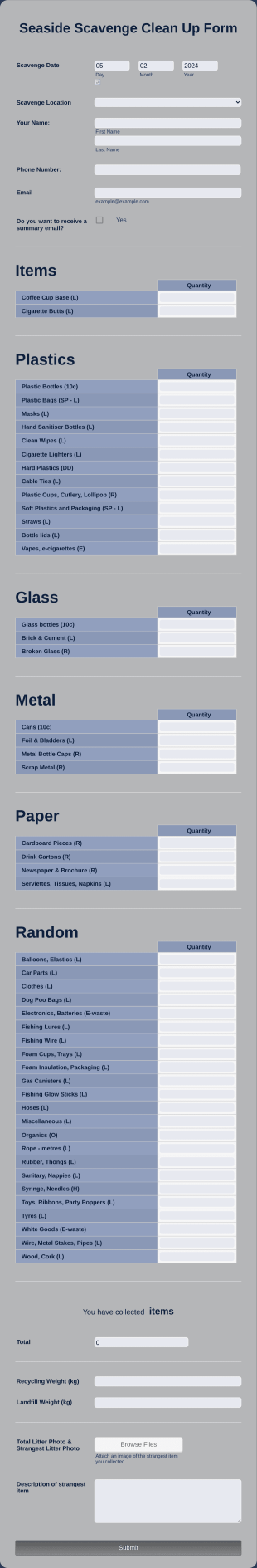 presentation of a survey Environmental Cleaning Form Template