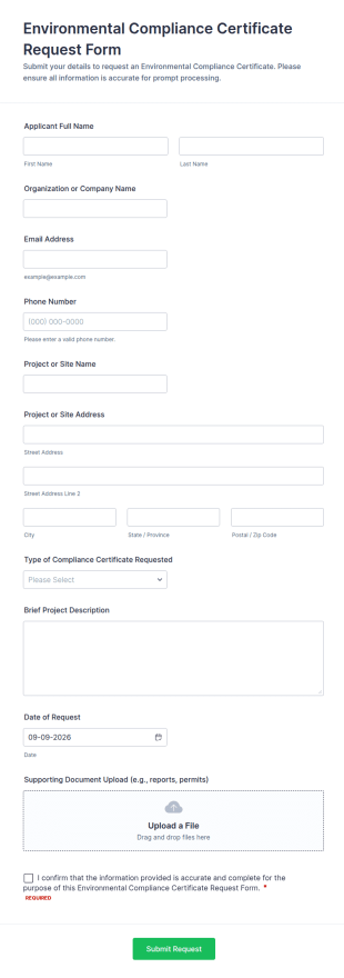 Environmental Compliance Certificate Request Form Template
