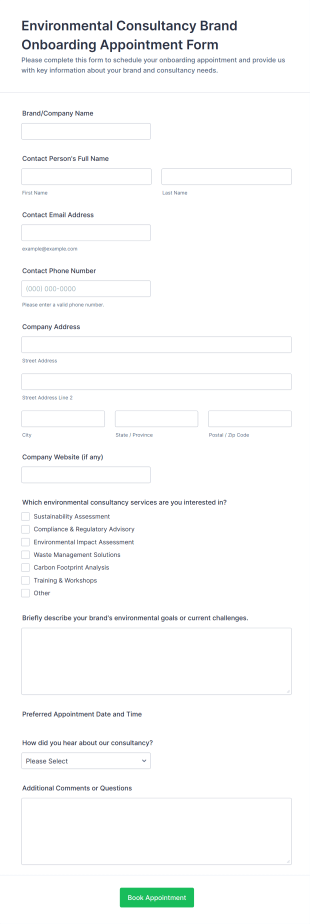 Environmental Consultancy Brand Onboarding Appointment Form Template