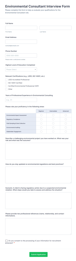 Environmental Consultant Interview Form Template