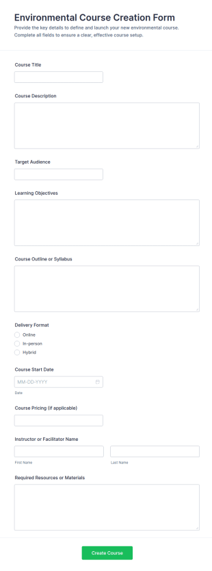 Environmental Course Creation Form Template