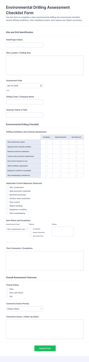 Environmental Drilling Assessment Form Template