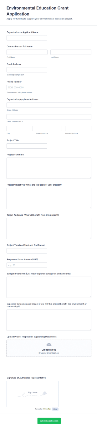 Environmental Education Grant Application Form Template
