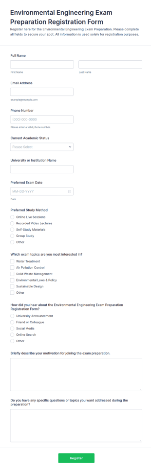 Environmental Engineering Exam Preparation Registration Form Template