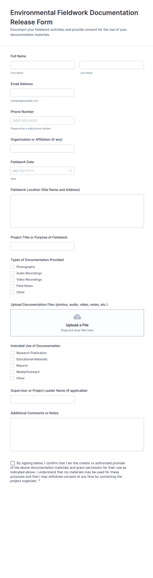 Environmental Fieldwork Documentation Release Form Template