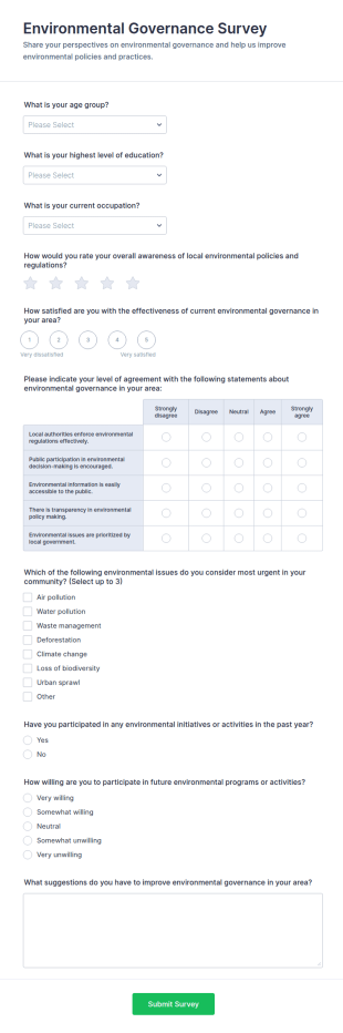 Environmental Governance Survey Form Template