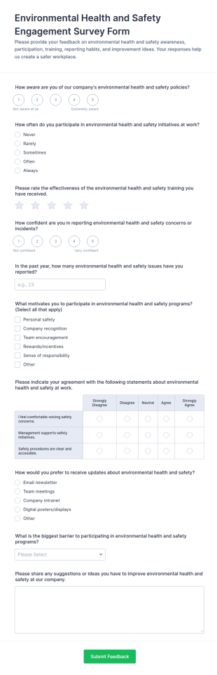 Environmental Health And Safety Engagement Survey Form Template