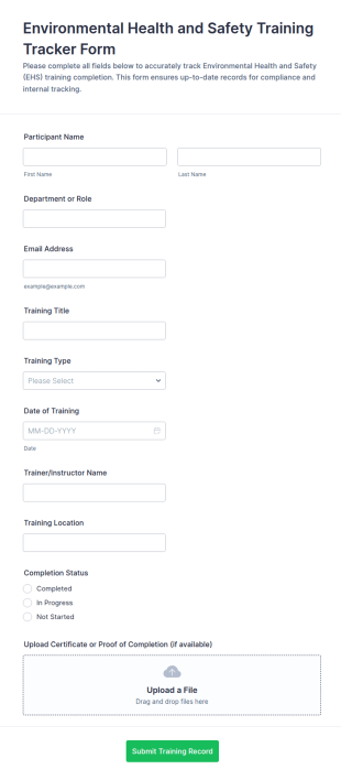 Environmental Health And Safety Training Tracker Form Template