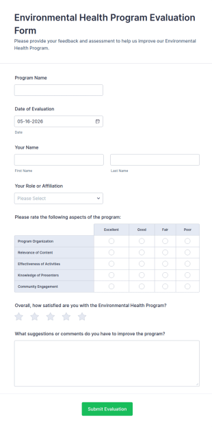 Environmental Health Program Evaluation Form Template