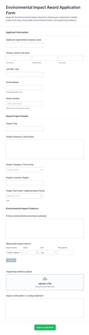 Environmental Impact Award Application Form Template