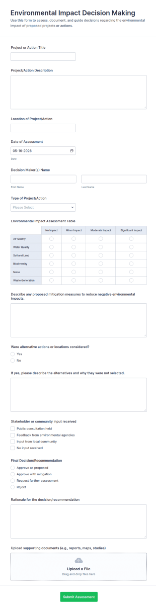 Environmental Impact Decision Making Form Template