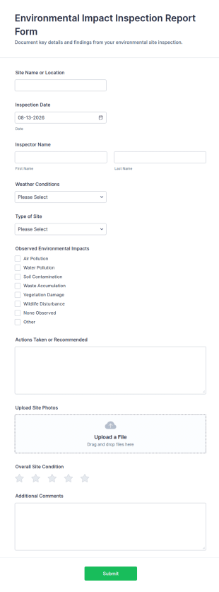Environmental Impact Inspection Report Form Template