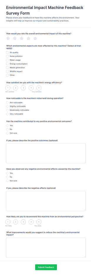 Environmental Impact Machine Feedback Survey Form Template