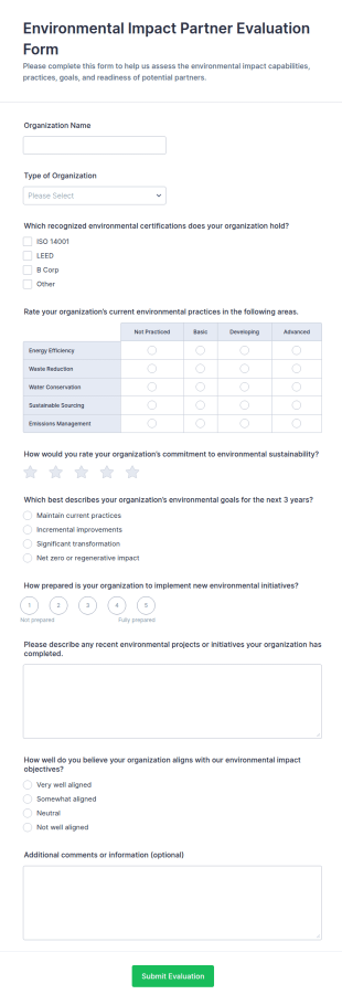 Environmental Impact Partner Evaluation Form Template