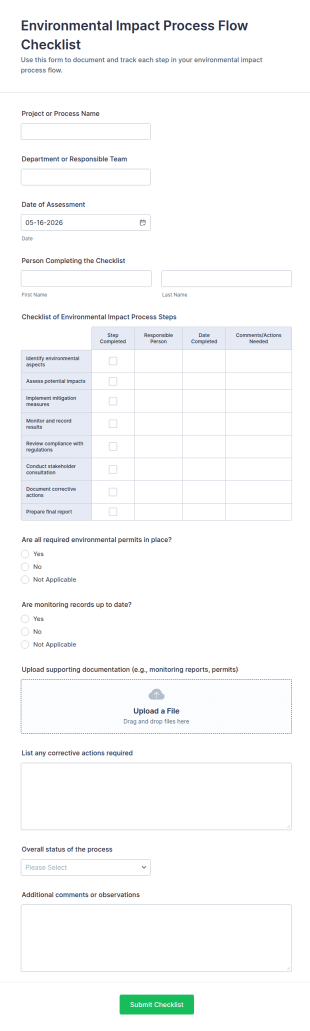 Environmental Impact Process Flow Checklist Form Template