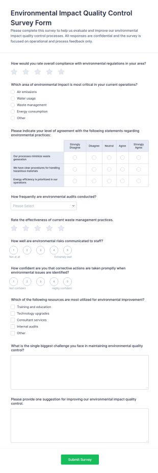 Environmental Impact Quality Control Survey Form Template
