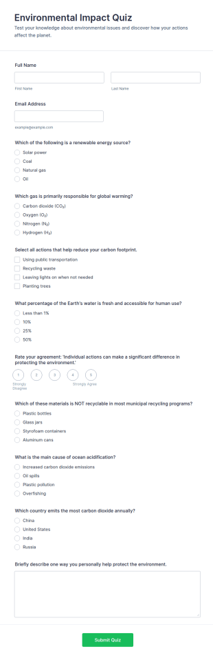 Environmental Impact Quiz Form Template