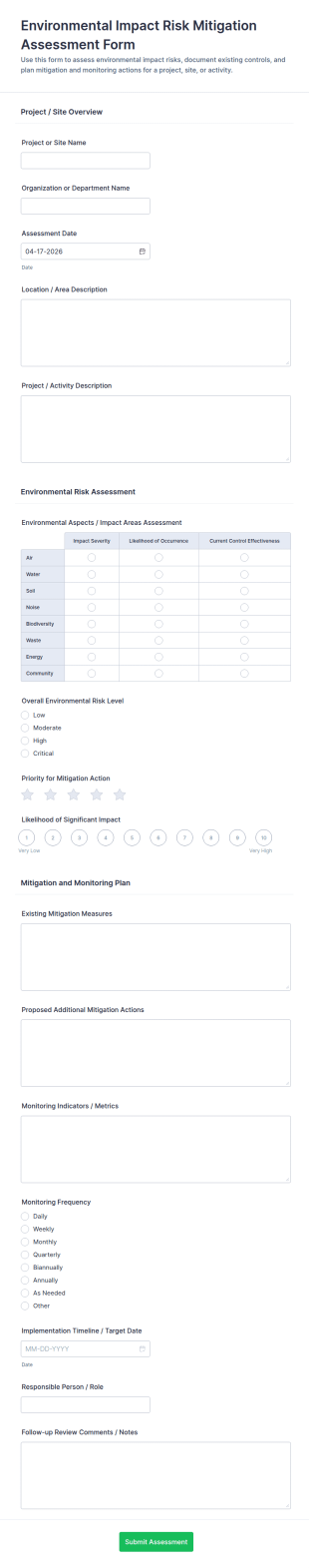 Environmental Impact Risk Mitigation Assessment Form Template