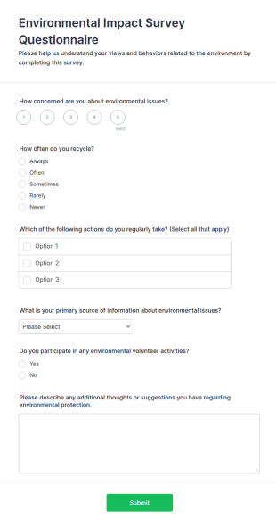 Environmental Impact Survey Questionnaire Form Template