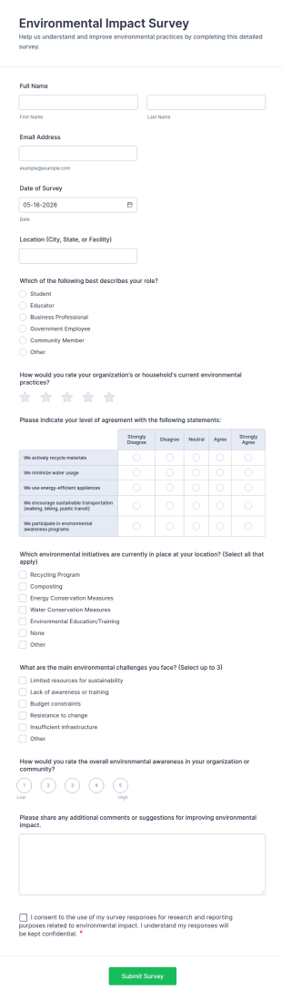 Environmental Impact Survey Form Template