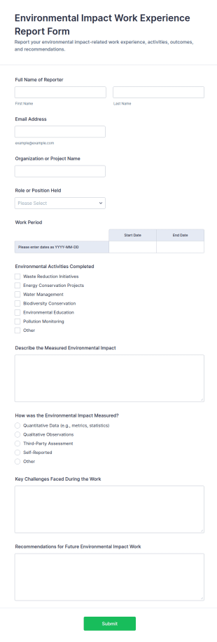 Environmental Impact Work Experience Report Form Template