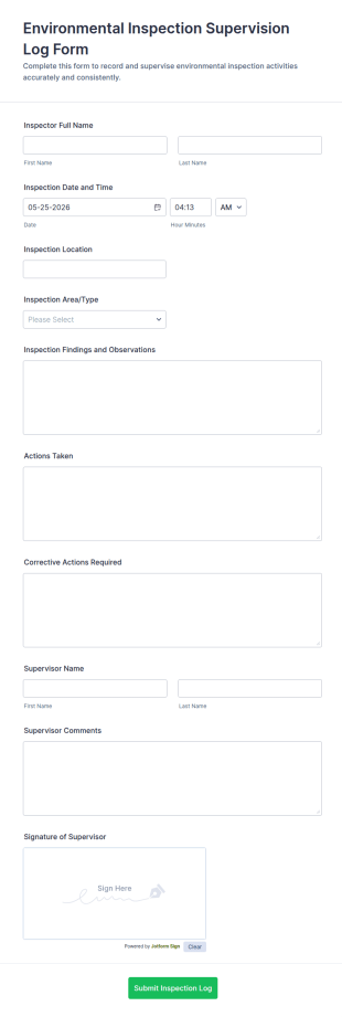 Environmental Inspection Supervision Log Form Template