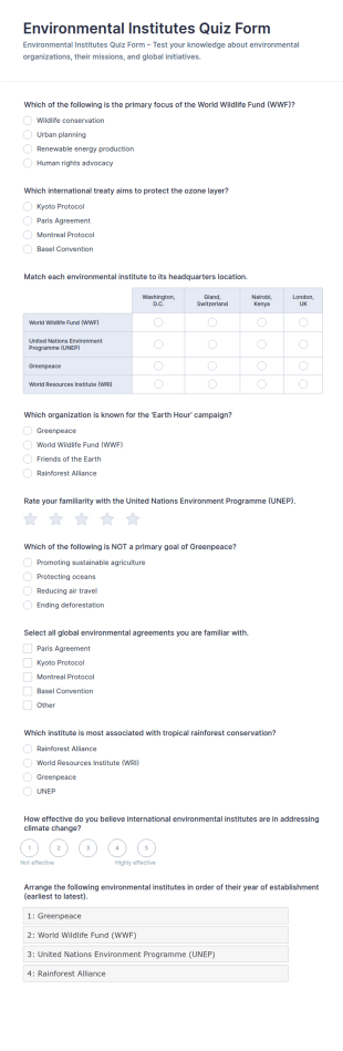 Environmental Institutes Quiz Form Template