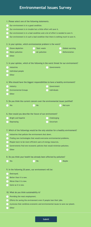 Environmental Issues Survey Form Template