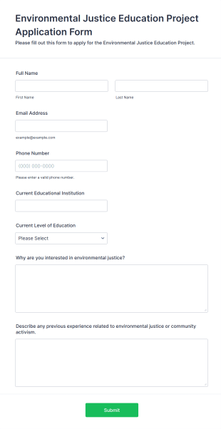 Environmental Justice Education Project Application Form Form Template