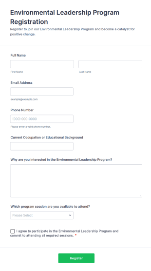 Environmental Leadership Program Registration Form Template