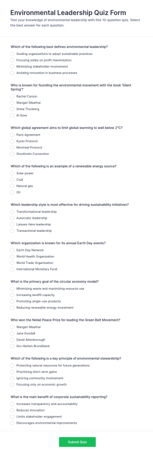 Environmental Leadership Quiz Form Template