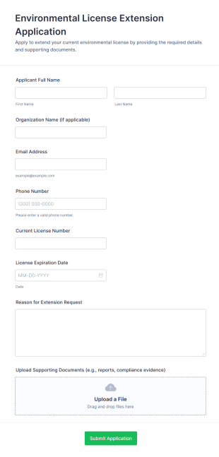 Environmental License Extension Application Form Template