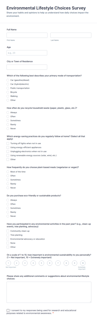 Environmental Lifestyle Choices Survey Form Template
